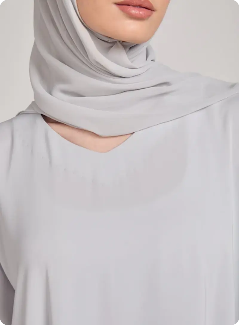 Taş İşlemeli Şifon Abaya - Gri